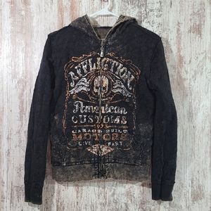 Women's Affliction California Reversible full zip hoodie Distressed size small